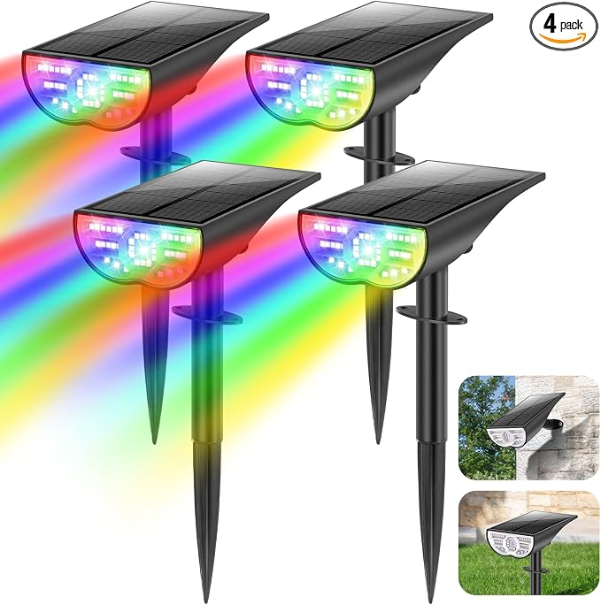 Solar Color Changing Spot Lights Outdoor, 9 Lighting Modes Solar Powered by TOBUSA