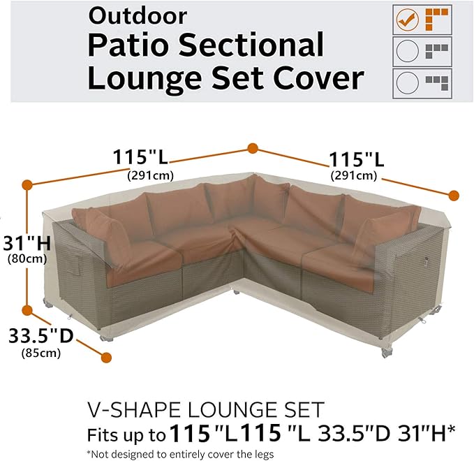 Heavy Duty Outdoor Sectional Sofa Cover, V-Shaped Lawn Winter Patio Furniture - Image 7