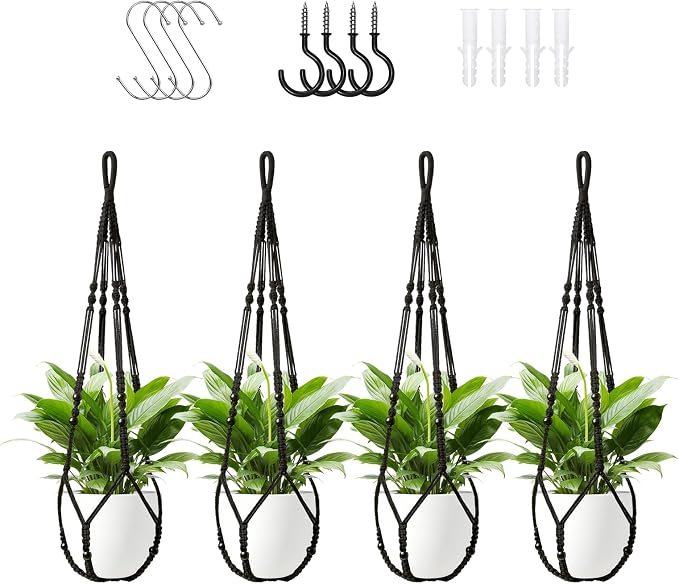 Macrame Plant Hanger Indoor Set of 4 by Unknown