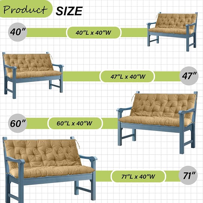 Waterproof Porch Swing Cushion Replacement, Thick 4" 2–3 Seat Outdoor Swing - Image 6