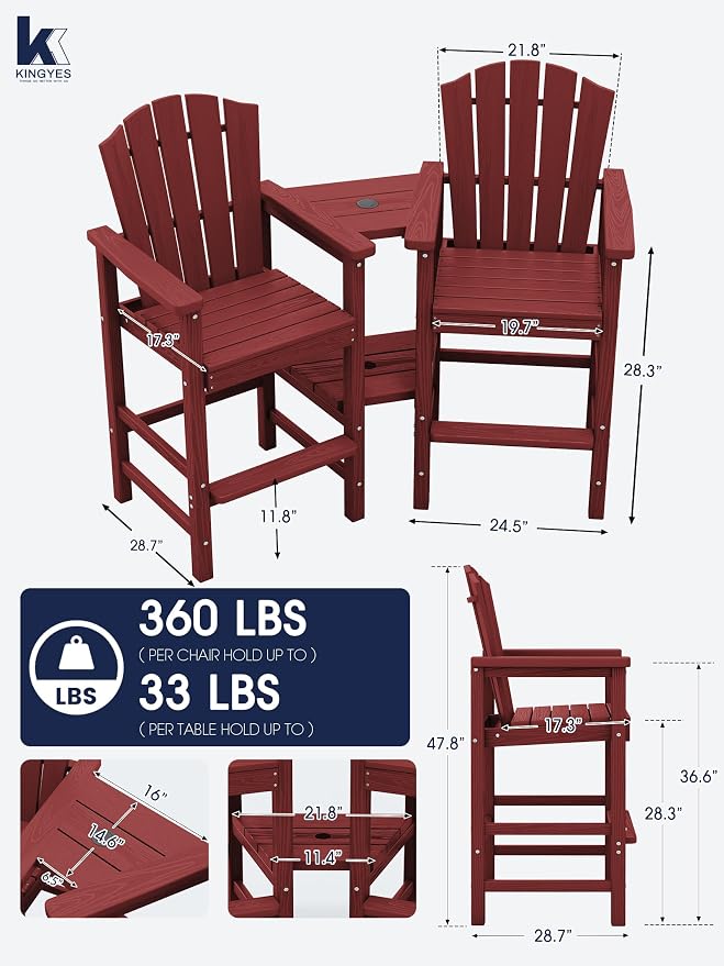 KINGYES Tall Adirondack Chair Set of 2 - Image 3