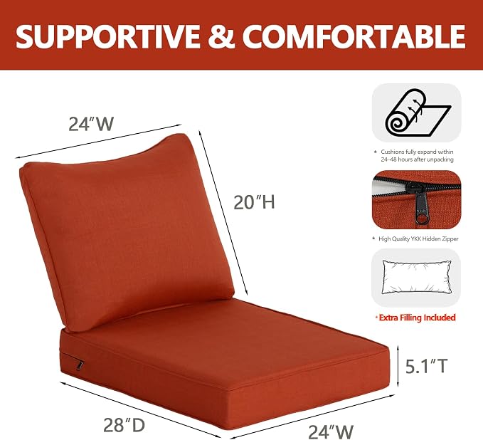 Goodgoods 24 x 28 Outdoor Patio Deep Seat Cushions 2-Pack, 1000+ Hours - Image 2