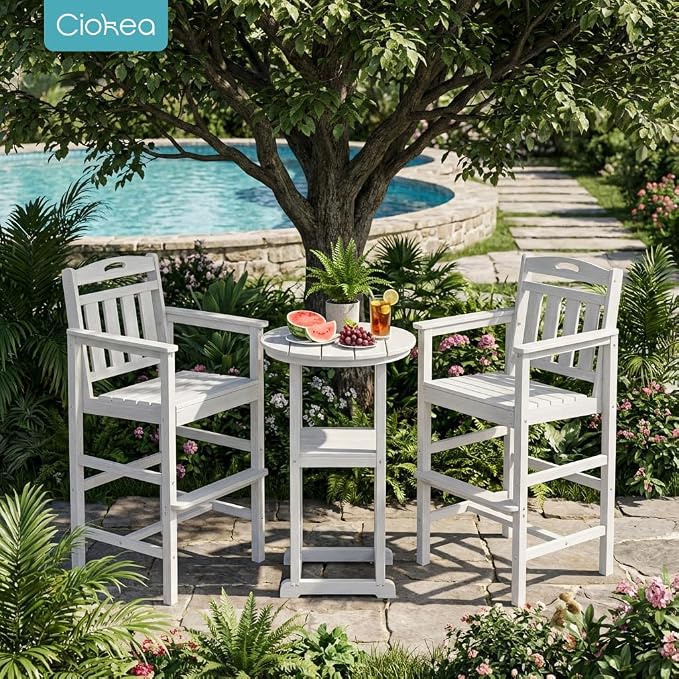 Ciokea 3-Pcs Bistro Table and Chairs, All-Weather Round High Top Bar Table - Image 5