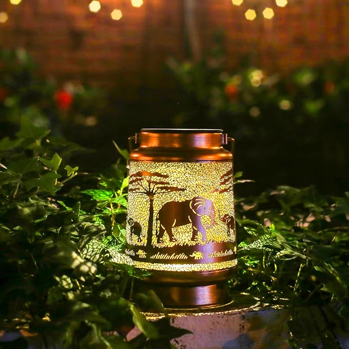 2 Pack Elephant Outdoor Solar Hanging Lanterns Waterproof LED Solar Lights - Image 5