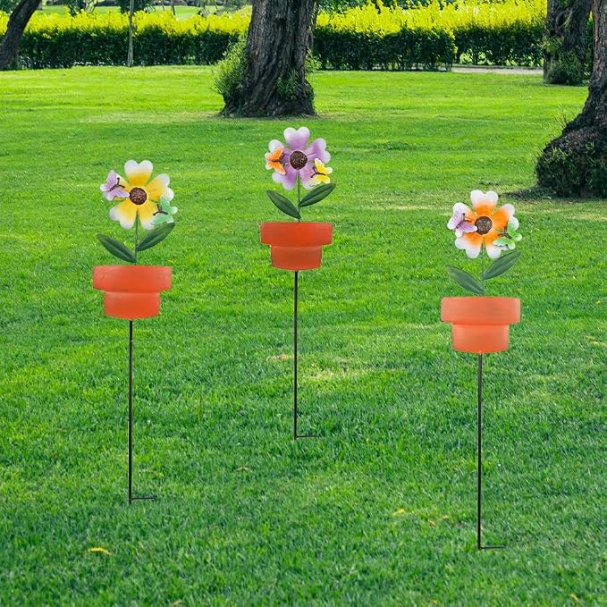 Metal Garden Stakes Decor, 3 Pack Flowers Pot Decorative Garden Stakes - Image 7
