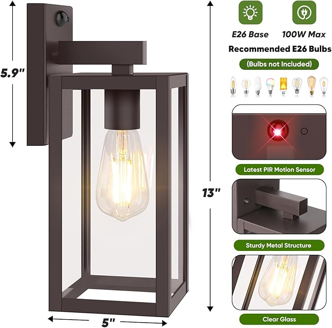 Upgraded Motion Sensor Outdoor Wall Light, 13” Dusk to Dawn Porch Light Outdoor - Image 6