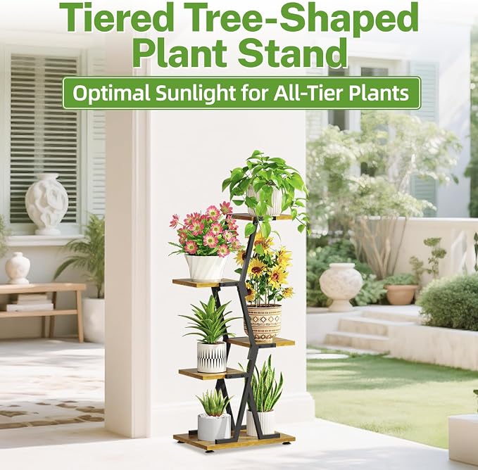 iDavosic.ly 4 Tier Indoor Plant Stand, Corner Tall Metal & Wood Flower Shelf - Image 4