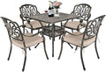 TITIMO 5-Piece Cast Aluminum Outdoor Patio Dining Set, 4 Pattern Chairs and by TITIMO