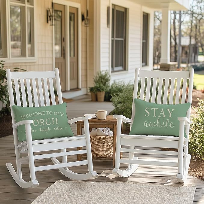 PANDICORN Welcome to Our Porch Stay Awhile Eucalyptus Green Outdoor Farmhouse - Image 2
