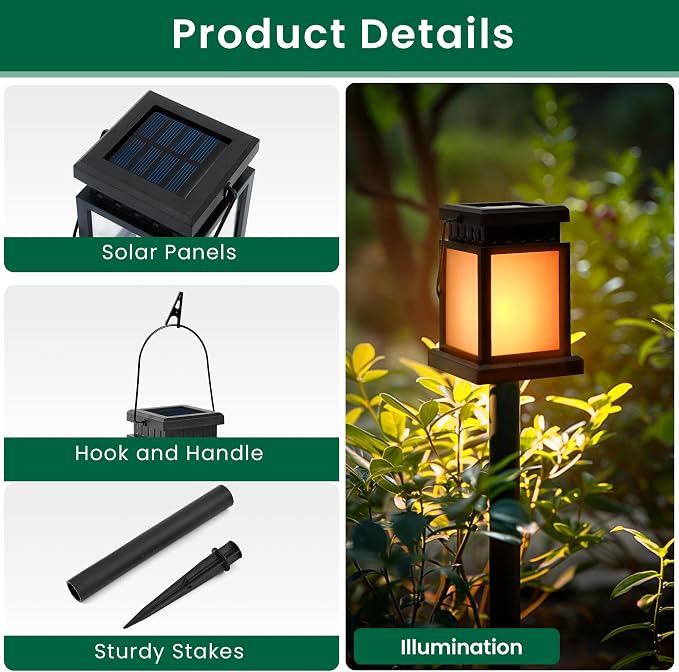 GIGALUMI Solar Lanterns Outdoor Waterproof, 4 Pack Hanging Solar Lanterns - Image 3