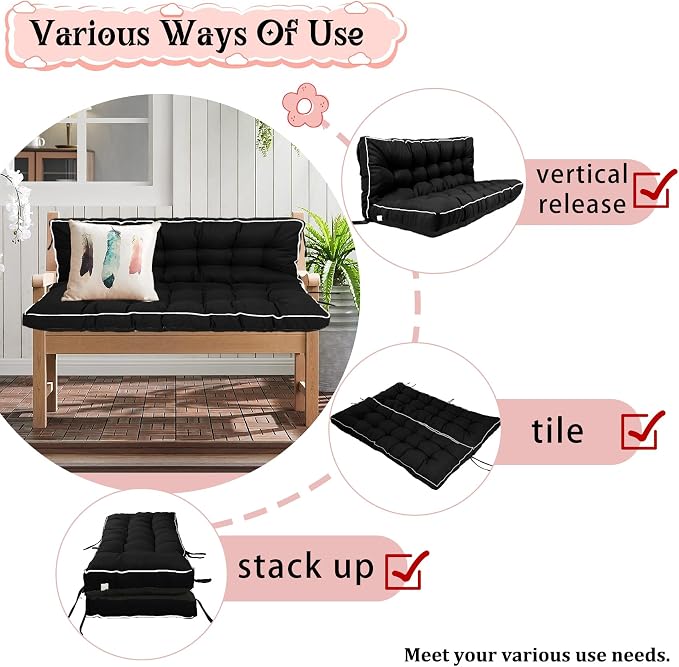 2-3 Seat Swing Replacement Cushion, Outdoor Bench Cushions - Image 2