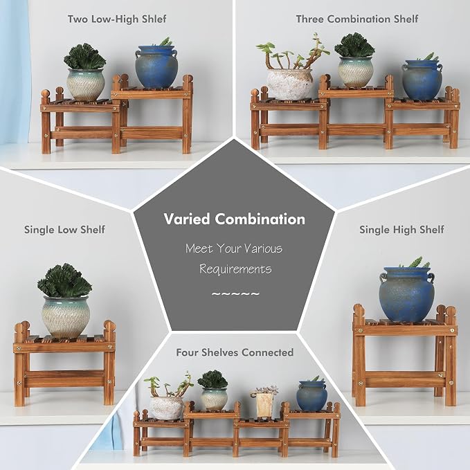 Wood Plant Stand Indoor Outdoor, 4 Tiers Plant Stand Bench Indoor, Low Window - Image 3