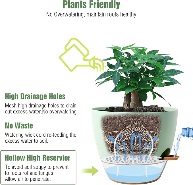 12 inch Large Self Watering Pots, Plastic Planters - Image 3