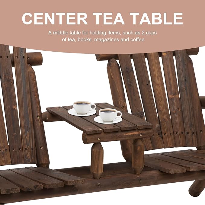 Outsunny 2-Seat Wooden Adirondack Chair, Patio Bench - Image 6