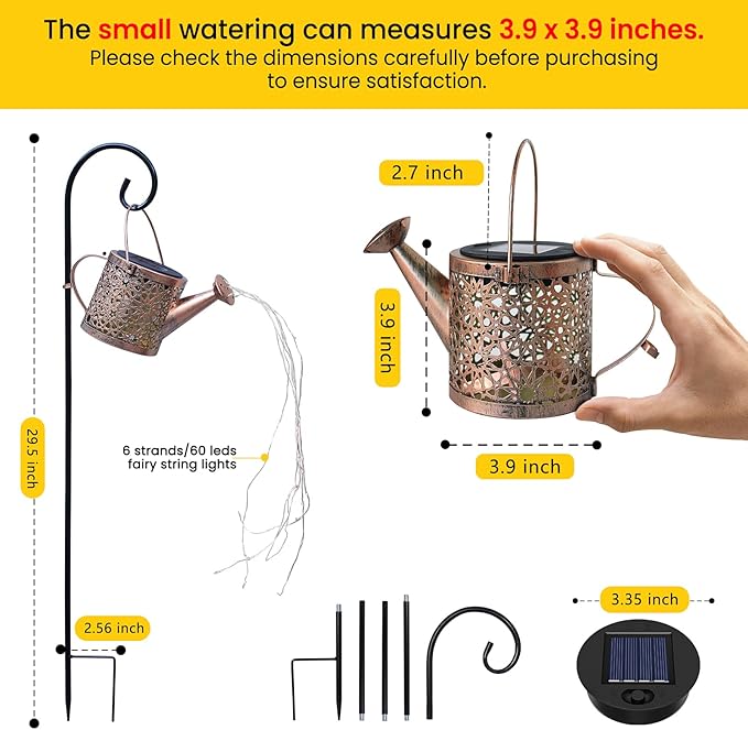 Solar Lights Outdoor Decorative, Metal Solar Watering Can Lights Waterproof - Image 3