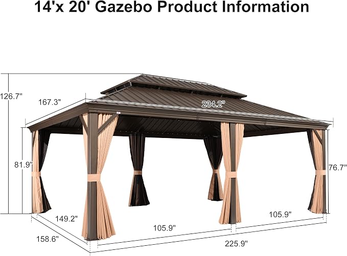 PURPLE LEAF 14' X 20' Outdoor Hardtop Gazebo Patio Wide Aluminum Frame Metal - Image 9
