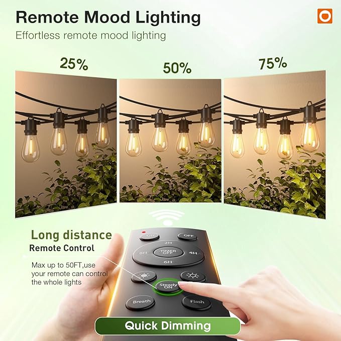 addlon 200FT LED Outdoor String Lights, Remote Dimmable Patio Lights - Image 3