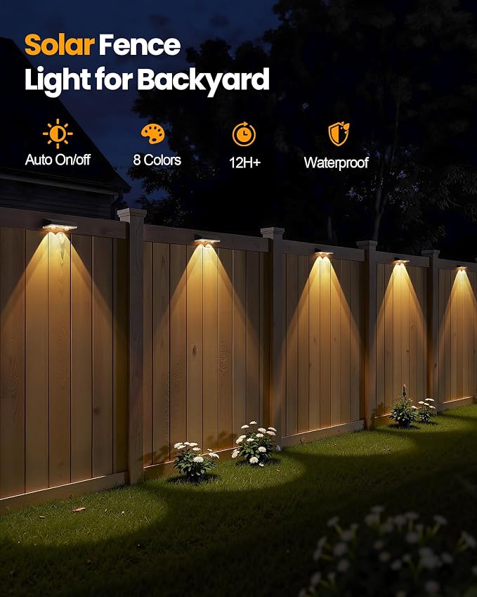 Bridika Solar Fence Lights Outdoor Waterproof, 12 Pack Fence Light Solar Powered - Image 4