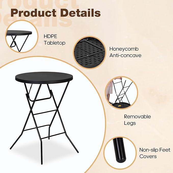 32" Round Folding Table, Portable Bar Height Folding Table - Image 5