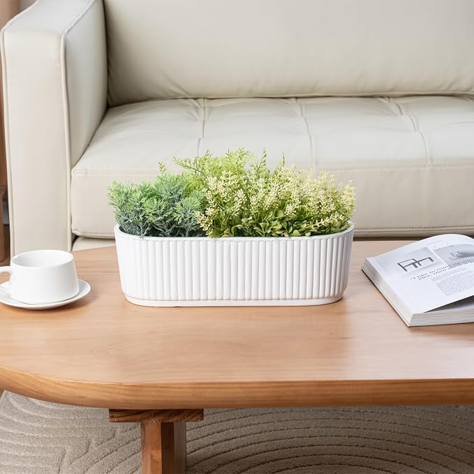 MyGift 12 Inch Ceramic Succulent Planter, Oval Matte White Planter Pot - Image 6