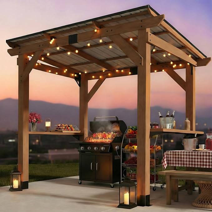 CHARMELEON Grill Gazebo 6 x 8 FT, Cedar Wood BBQ Gazebo - Image 8