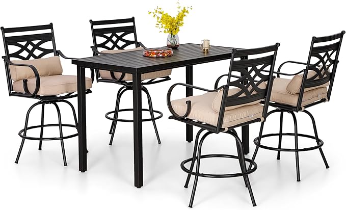 PHI VILLA 5 Piece Patio Bar Set, Outdoor Bar Table and Chairs Set, Strong and by PHIVILLAThepioneerofcomfortablehouseholdsupplies