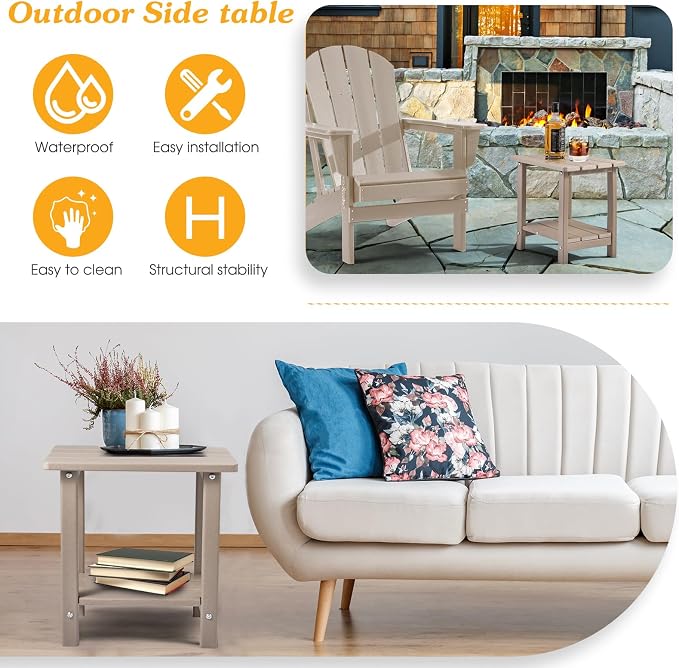 Adirondack Outdoor Side Table, 2-Tier Sturdy Patio End Table Weather Resistant - Image 5