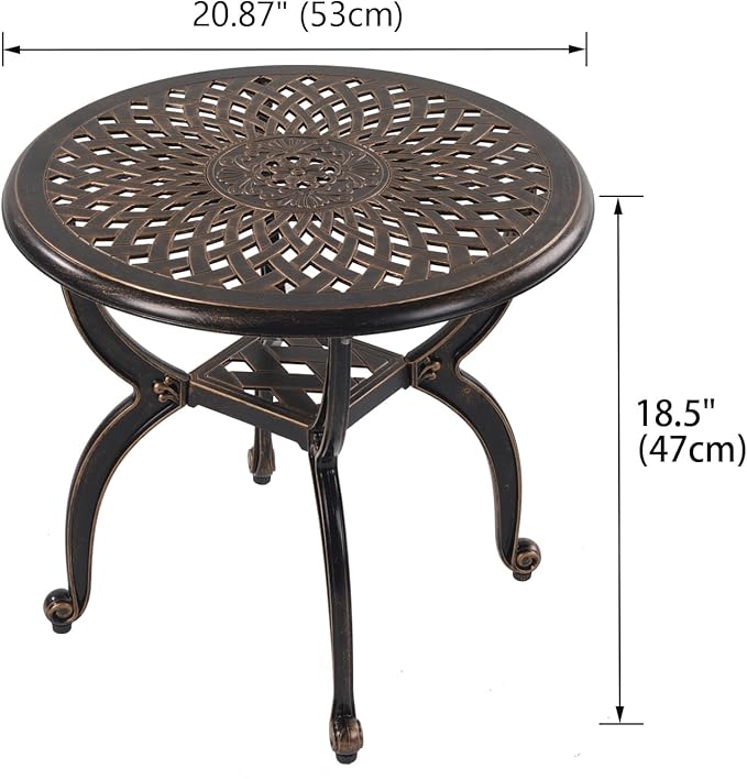 Cast Aluminum Outdoor Side Table, Small Patio Table, Outdoor Coffee Tables - Image 2