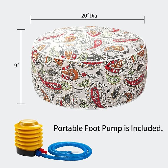 Magpie Fabrics Indoor/Outdoor Inflatable Stool Ottoman Pouf, Water Repellent - Image 3