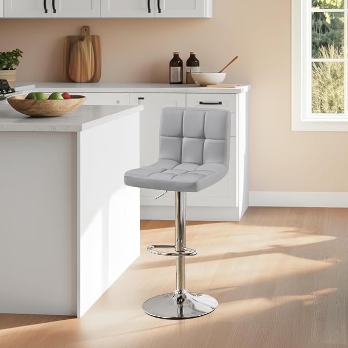Yaheetech Single Bar Stool, PU Leather Adjustable Barstools, Modern Counter - Image 2