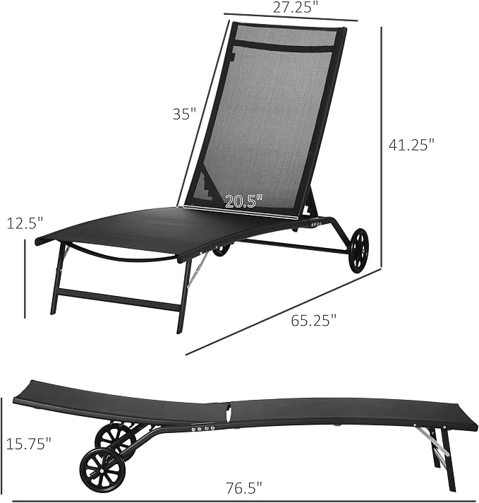 Outsunny Chaise Lounge Outdoor, 2 Piece Lounge Chair - Image 3