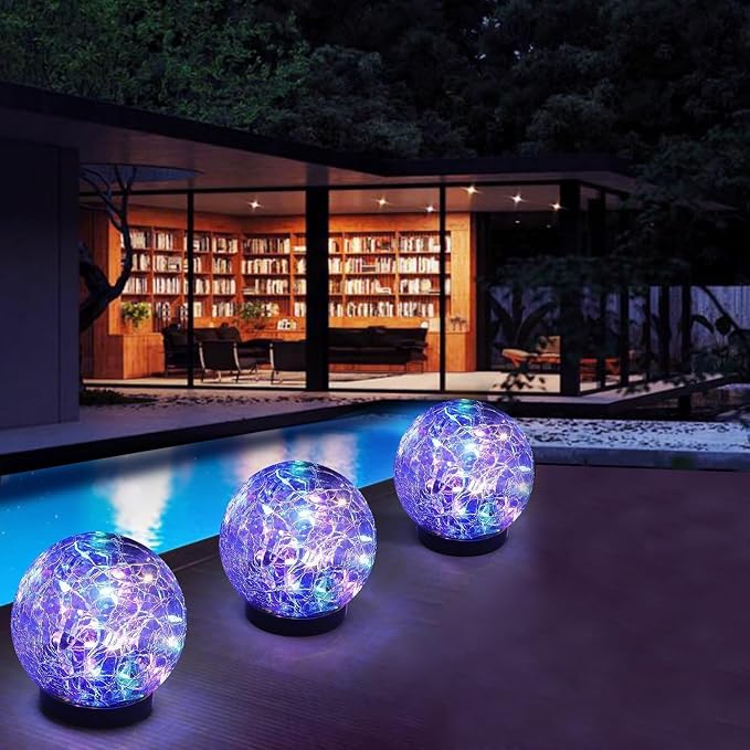 Solar Garden Lights Outdoor Waterproof, 4 Pack 30 LEDs Cracked Glass Ball Light - Image 7