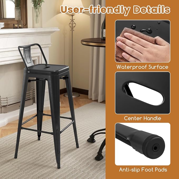 Giantex Metal Bar Stools Set of 4, Rubber Feet, Industrial Stackable Barstools - Image 4
