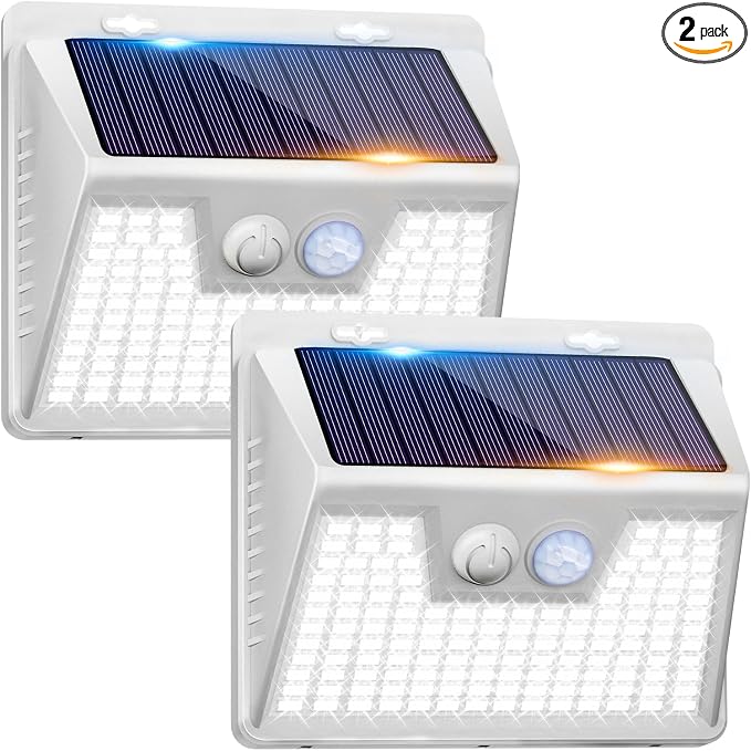 Peasur Solar Powered Lights Outdoor Motion Sensor, 2 Pack 140 LED Fence Light by Peasur