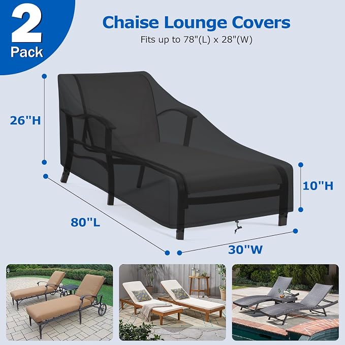 SunPatio Chaise Lounge Covers Outdoor Waterproof, 2 Pack Patio Lounge Chair - Image 2