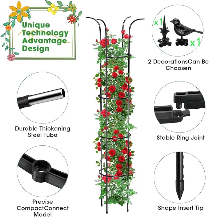Tower Obelisk Garden Trellis for Climbing Plant，6.2FT/74.4" Rustproof Metal - Image 2
