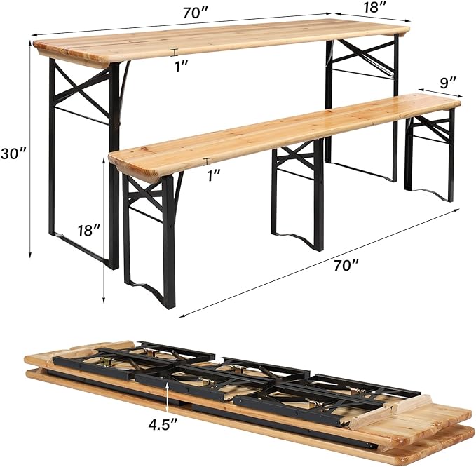 VINGLI 70 Inch Folding Picnic Tables - Image 3