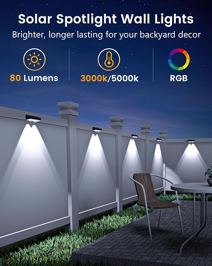 Solar Fence Lights Outdoor Waterproof, 80 Lumens Solar Lights - Image 2