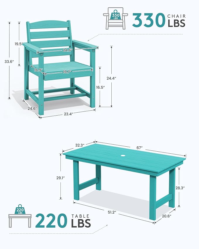 SERWALL 7-Piece Patio Table Set, Outdoor HDPE Dining Furniture - Image 4