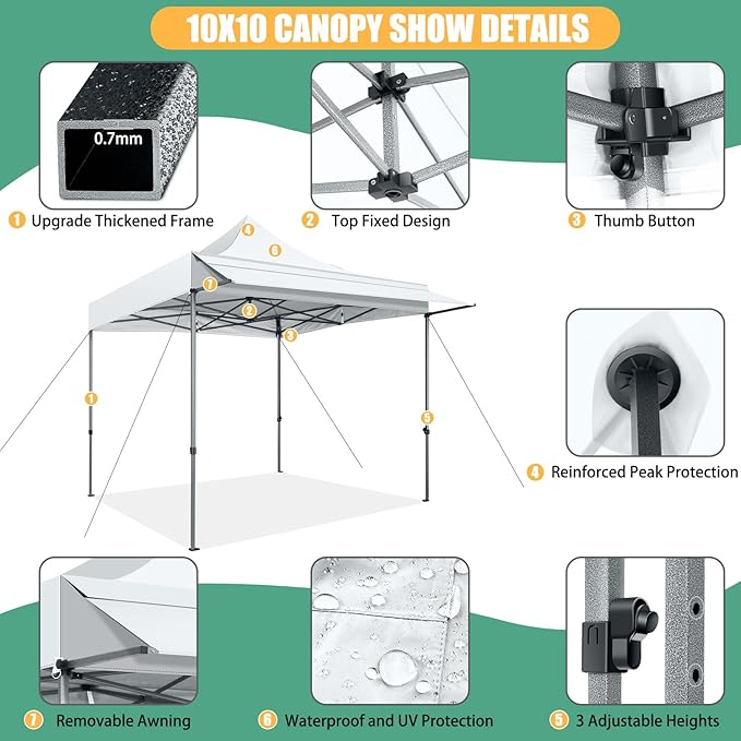 COBIZI 10x10 Pop Up Canopy Tent - Image 5