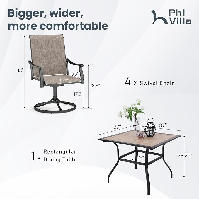 PHI VILLA 5 pcs Patio Dining Set, Outdoor Swivel Dining Chairs 4 and Metal - Image 7