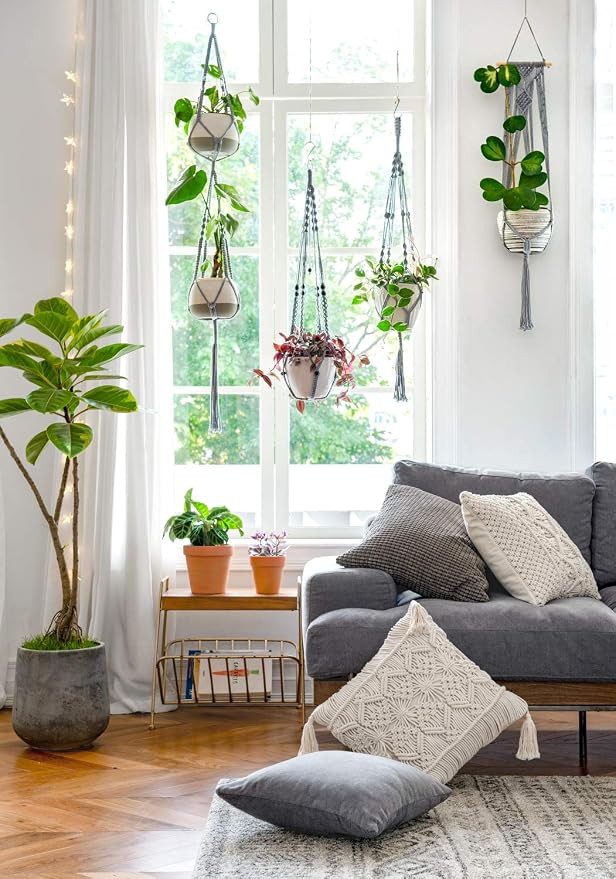 Mkono Macrame Plant Hangers Indoor Outdoor Hanging Planter Basket Cotton Rope 4 - Image 4
