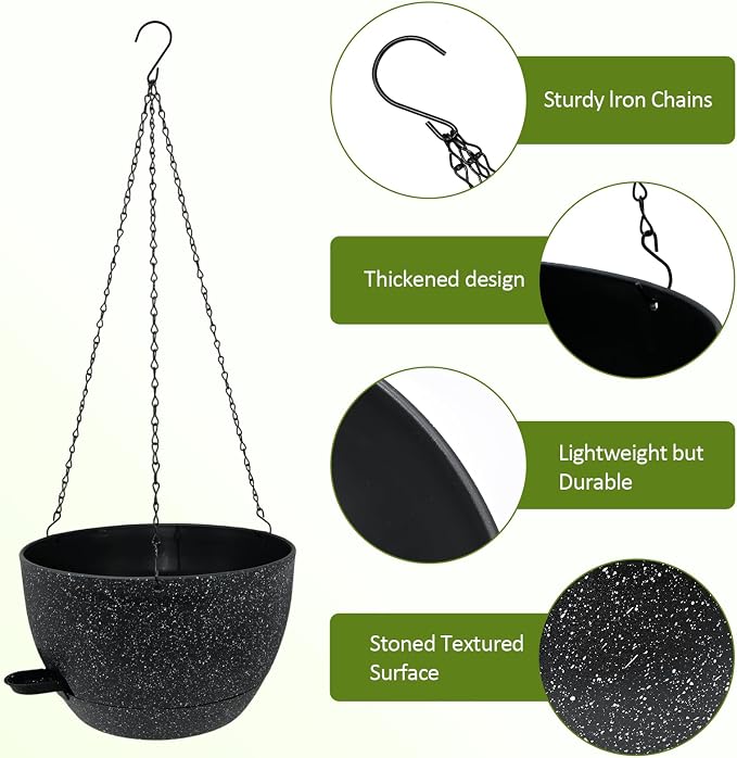 WOUSIWER Self Watering Hanging Planters, 2 Pack 12'' Plastic Pots - Image 5
