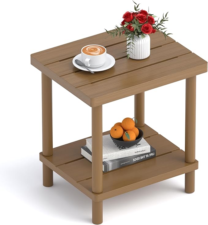 Outdoor Side Table, 2-Tier Small Outdoor Table by LEJANEOYE