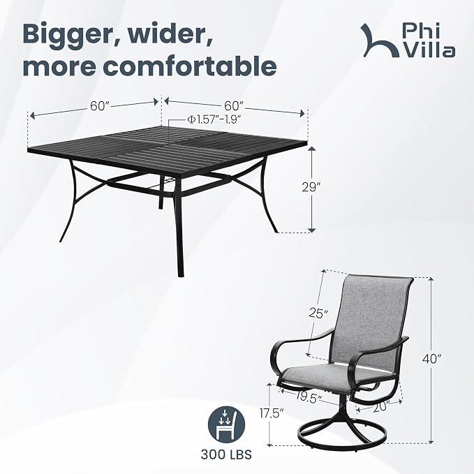 PHI VILLA 9 Piece Outdoor Patio Dining Set, Large Square Metal Dining Table and - Image 5