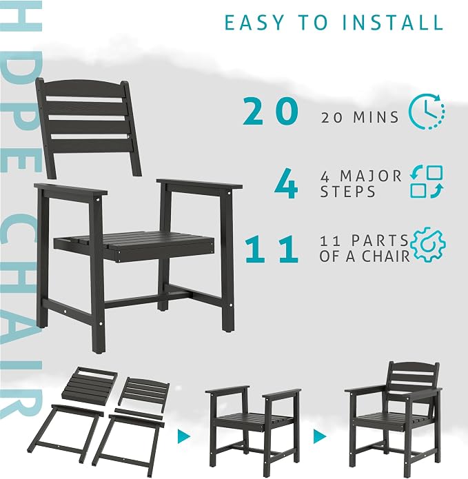 Anbuy Patio HDPE Dining Table Sets, Patio Dining Chairs Set of 2 - Image 5