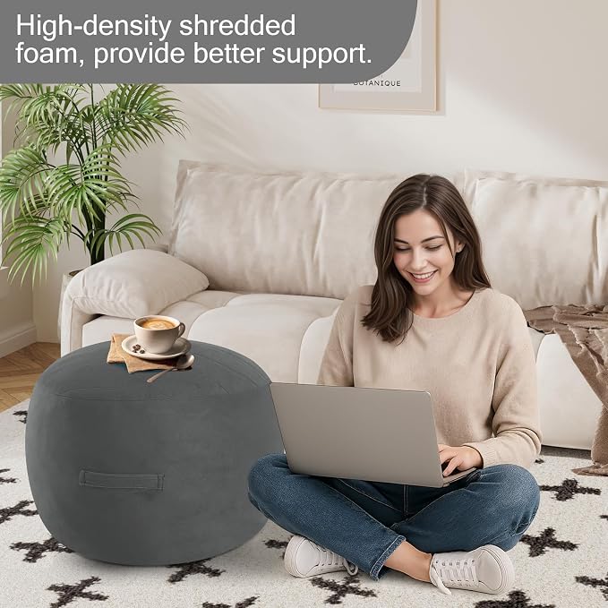 MeMoreCool Round Stuffed Pouf Ottoman Foot Rest, Floor Pouf Foot Stool - Image 4