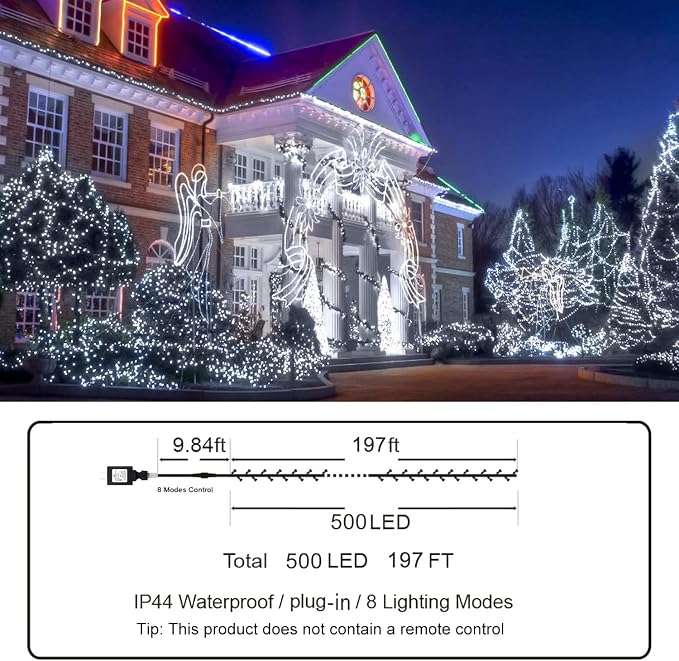 KNONEW 197FT 500 LED Christmas Lights Outdoor String Lights 8 Modes & Memory - Image 6