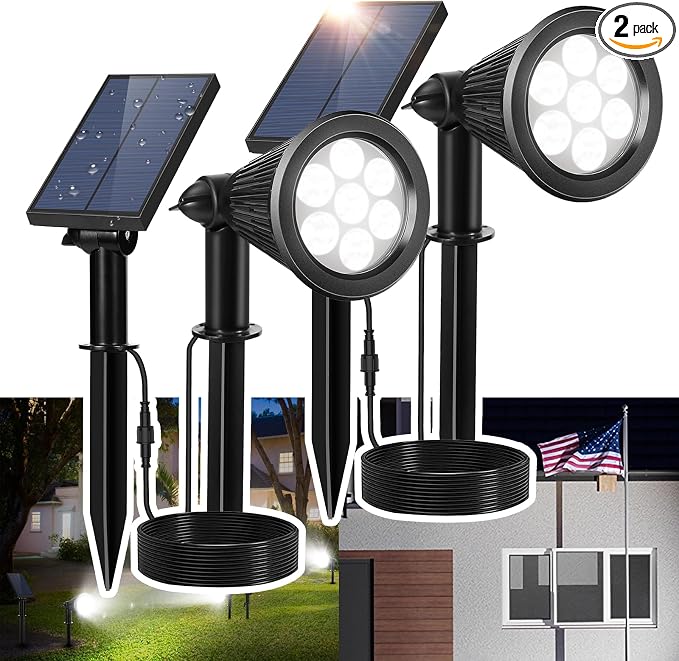 Solar Spotlight Outdoor, Bright 7-LED Flag Pole Spot Light by SFSUNFUNY