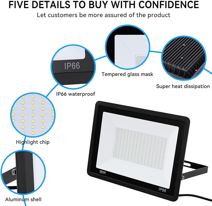 4Pack-60W LED Flood Light Outdoor, 6600lm LED Work Light - Image 2